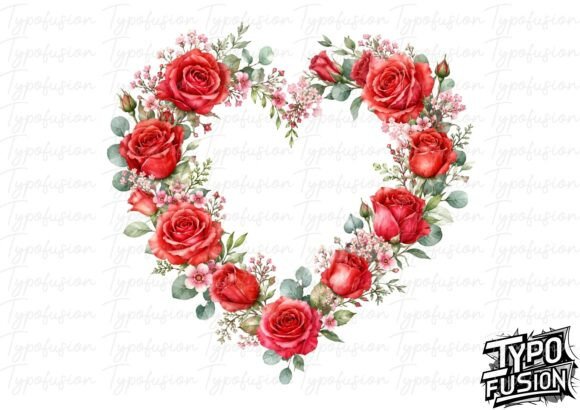 Botanical Rose Heart Wreath Sublimation