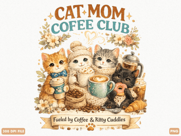 Cat Mom Coffee Club PNG: A Creative Asset for Modern Designers and Entrepreneurs