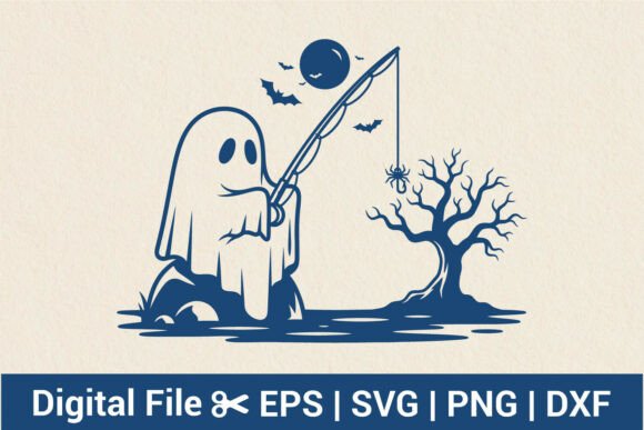 Cute Ghost Fishing SVG Spooky Halloween