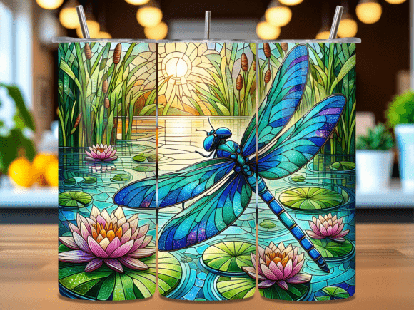 Dragonfly Water Lily Tumbler Wrap PNG