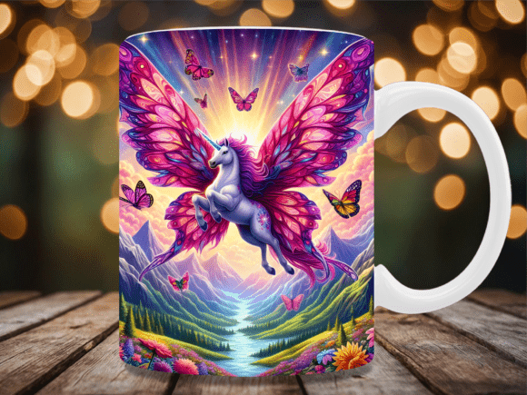 Fantasy Butterfly Wing Unicorn Mug Wrap