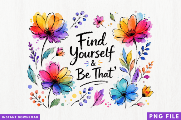 Find Yourself Floral Quote PNG
