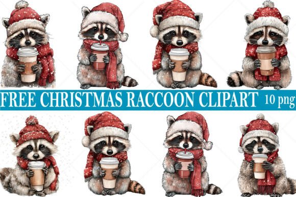 Free Watercolor Christmas Raccoon Clipart