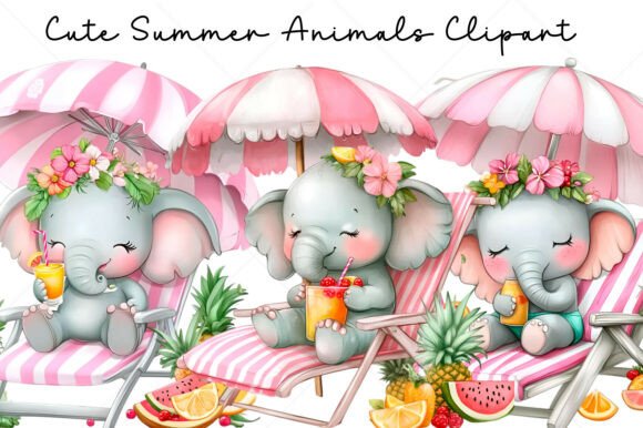 Free Watercolor Summer Animals Clipart