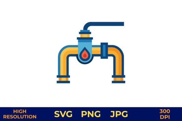 Fuel Pipeline Icon with Flame and Valve – A Versatile Industrial Vector Illustration