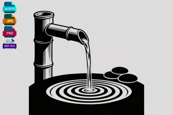 Minimalist Bamboo Water Feature SVG