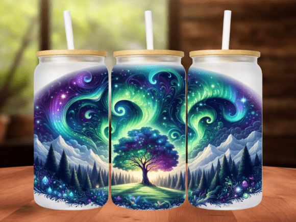 Northern Lights Tree 16oz Tumbler Wrap