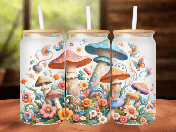 Pastel Mushroom Garden 16oz Tumbler Wrap