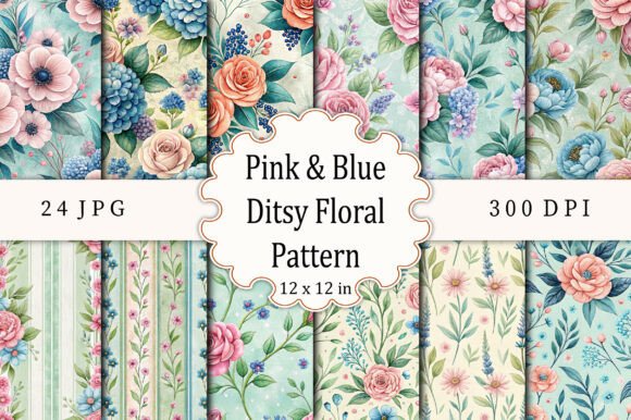 Pink Blue Ditsy Floral Pattern