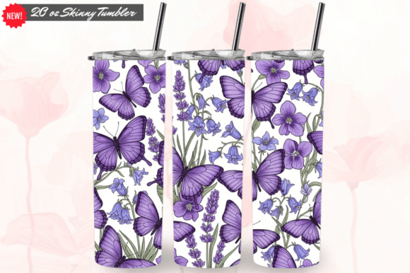 Purple Butterfly Skinny Tumbler Wrap PNG
