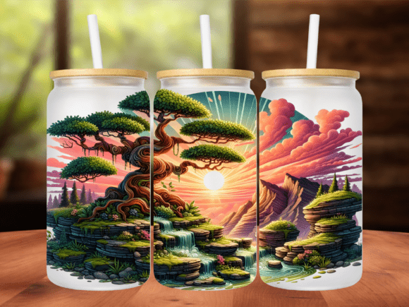 Sunset Bonsai Tree Tumbler Wrap Design