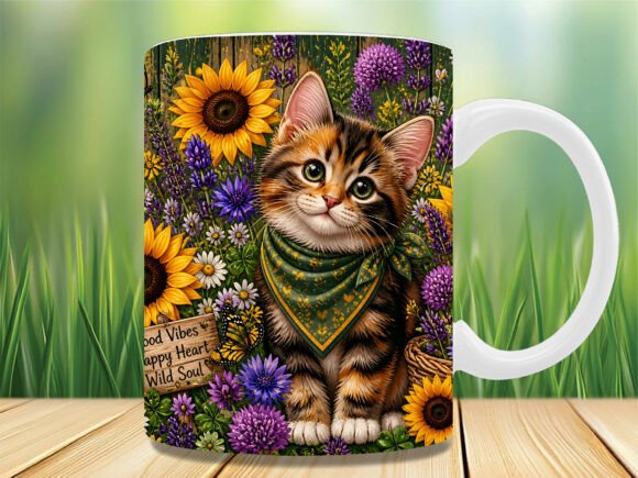 Tabby Cat Sunflower Wildflower Mug Wrap: A Perfect Blend of Humor and Art