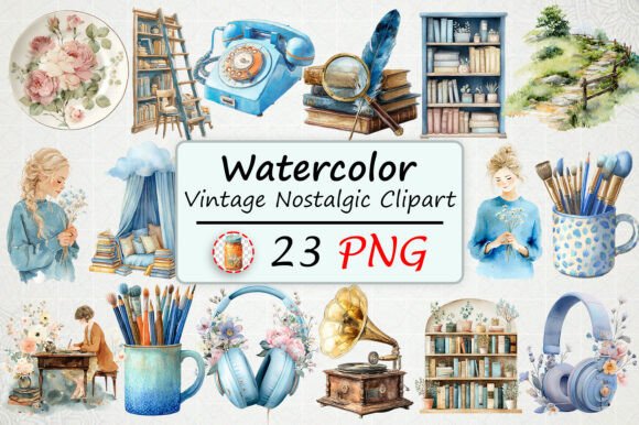 Watercolor Vintage Nostalgic Clipart