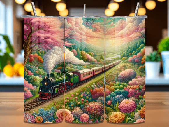 Whimsical Floral Steam Train Tumbler Png: A Creative Solution for Custom Print Projects